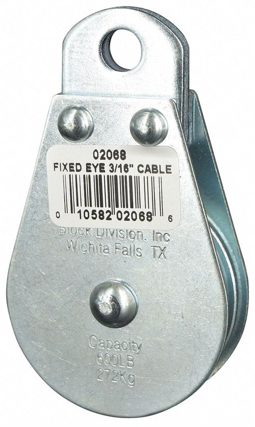 Pulley Block Fixed Eye 3/16 in Rope dia.