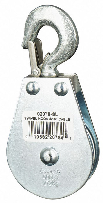 Pulley Block Swivel Hook 3/16 Rope dia