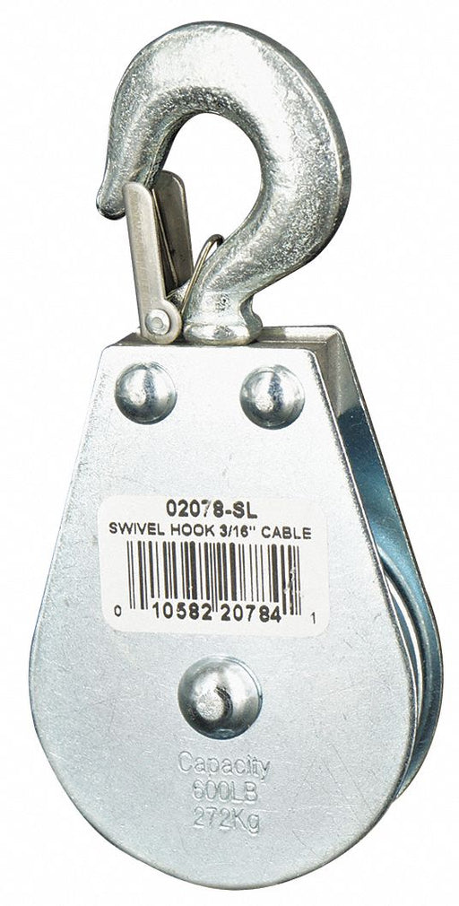 Pulley Block Swivel Hook 3/16 Rope dia