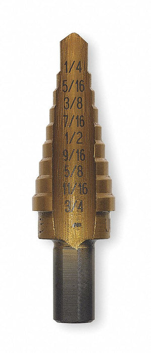 Step Drill Bit HSS 9 Sizes 1/4-3/4 In.