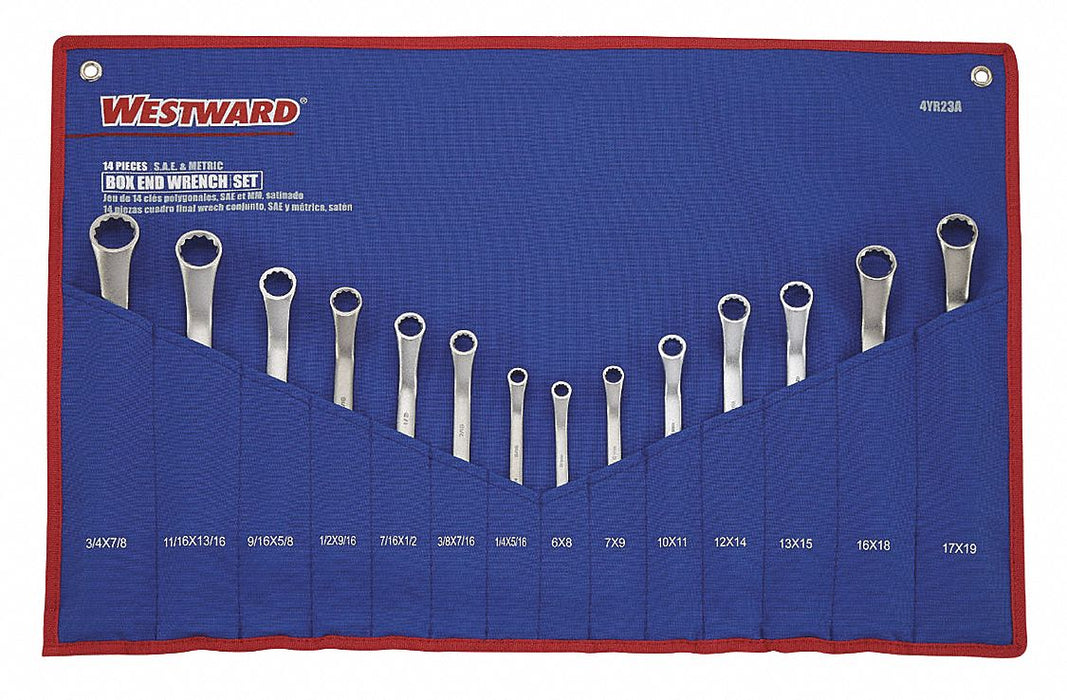 Box End Wrench Set Satin Stndrd SAE/Mtrc
