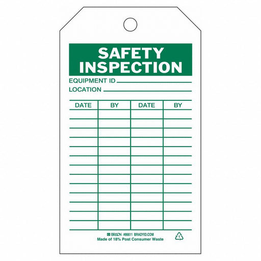 Saf Inspection Tag 7 x 4 In Grn/Wht PK10