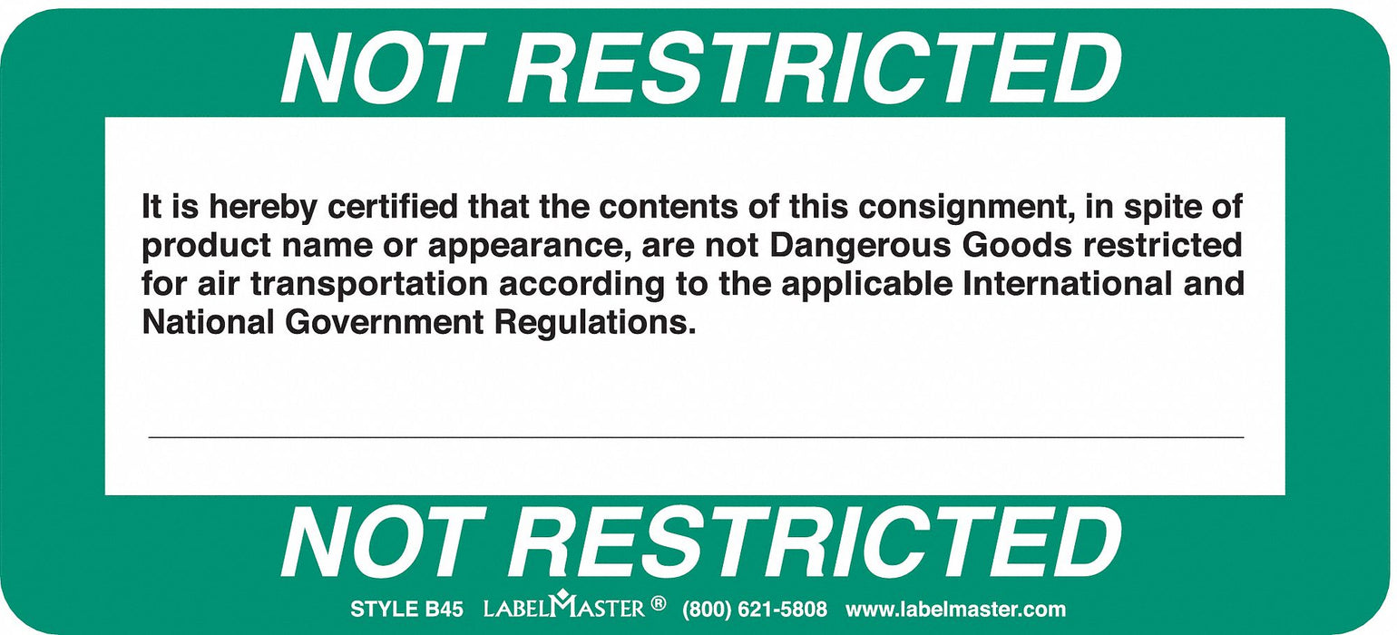 Not Restricted Shipping Label PK500
