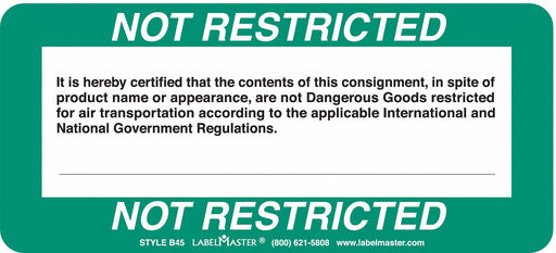 Not Restricted Shipping Label PK500