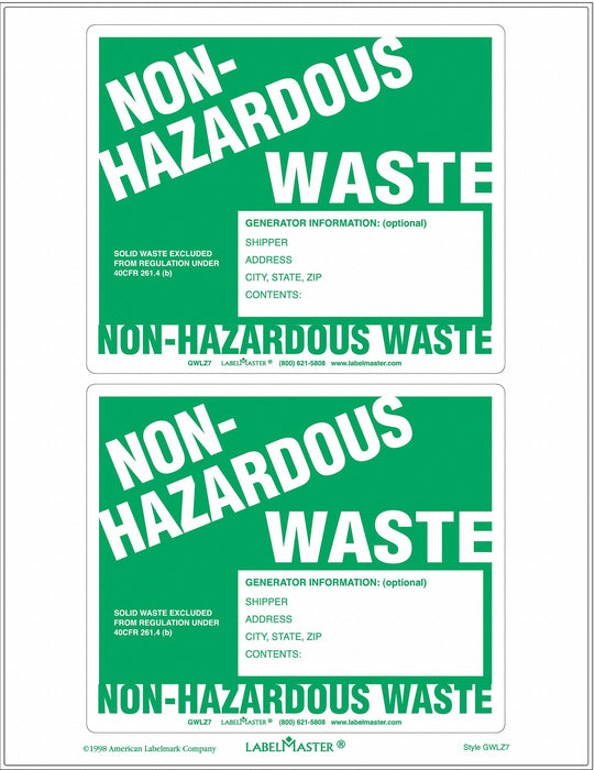 Laser Non-Hazardous Waste Label PK25