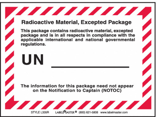 Radioactive Matl Excepted PKG Lbl PK500