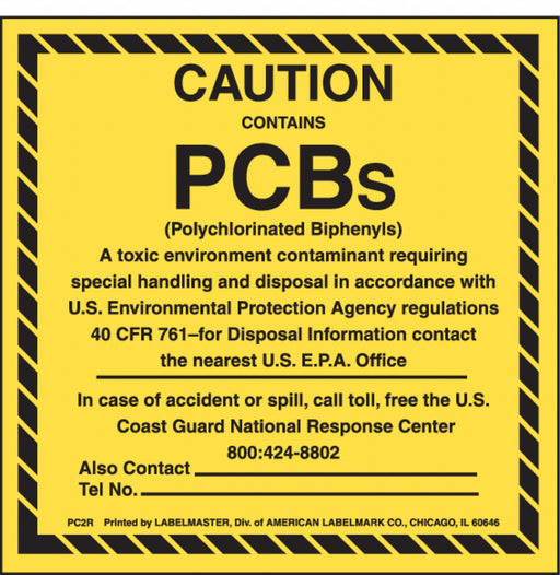 Caution Contains PCBs Label 6 x6 PK50