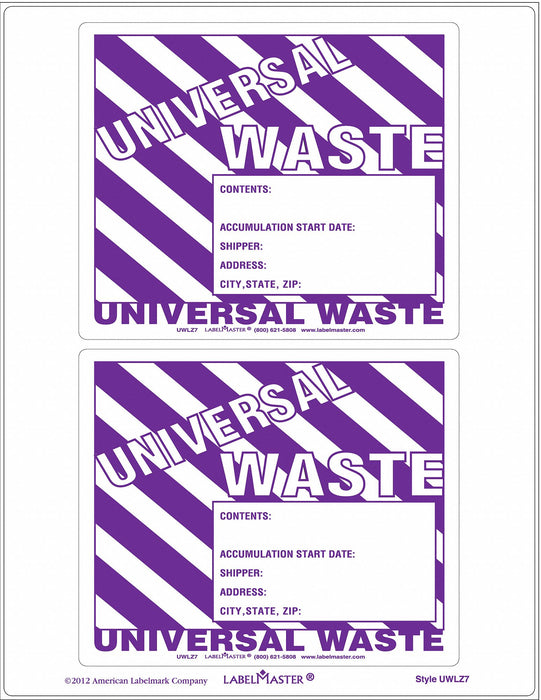 Universal Waste Label Unruld PK25