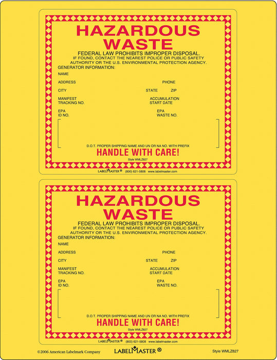 Standard Waste Label Paper 6 x6 PK25