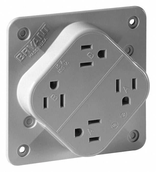 Receptacle Gray 15 A 2P3W Back Side 1PK