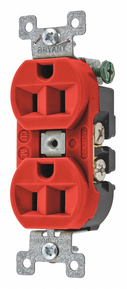 Receptacle Red 15A Back/Side Flush Mount