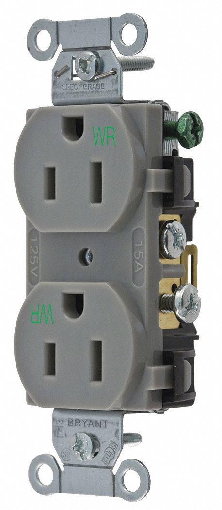 Receptacle Gray 15 A 2P3W Back Side 1PK