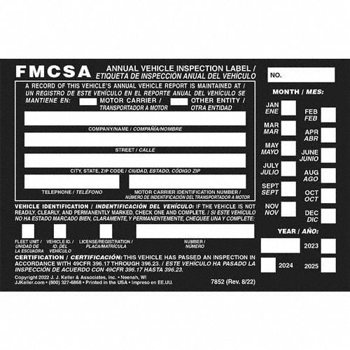 Vehicle Inspection Label Bilingual