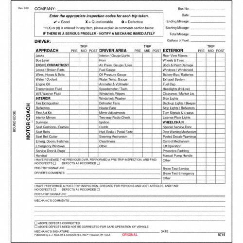 NY Motor Coach Vehicle Inspection Report