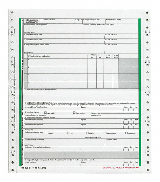 Non Hazardous Waste Manifst 6-part PK500