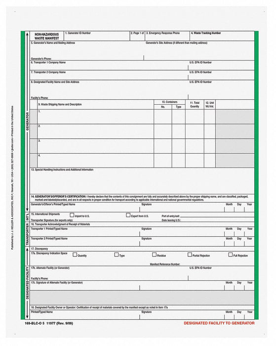 Non Hazardous Waste Manifst 5-Part PK500
