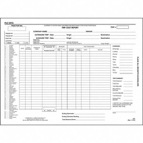 Trip Cost Report Envelope
