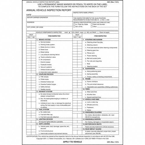 Vehicle Inspection Report/Label PK10
