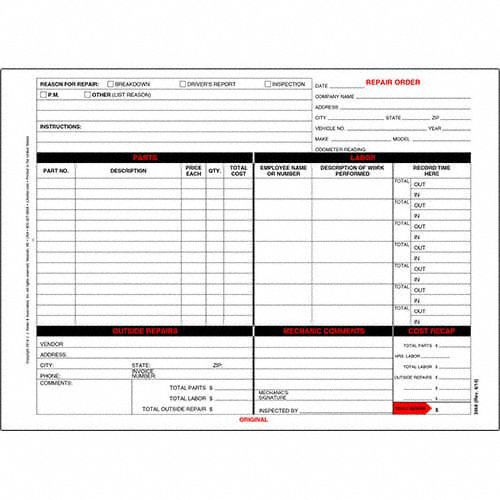 Garage Repair Order Form PK10