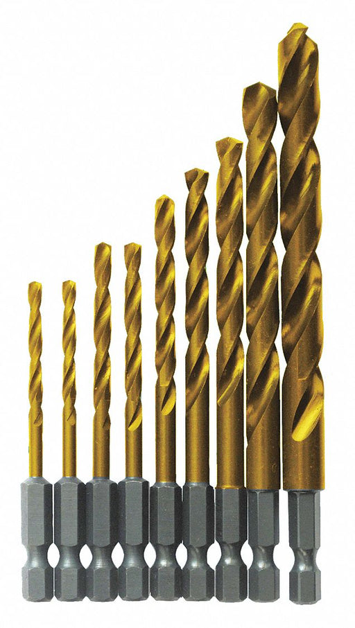 Hex Shank Drill Set 9pc Carbon Steel