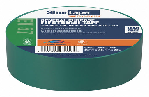 Elec Tape 66 ft Lx3/4 in W 7 mil Green