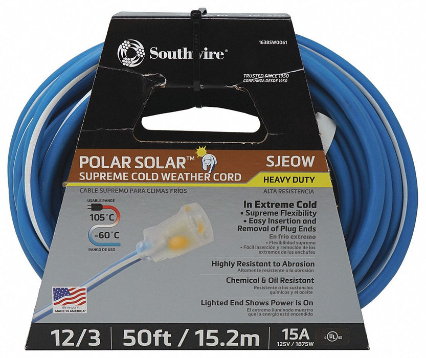 Ext.Cord 50ft Bl/Wht 12AWG Round