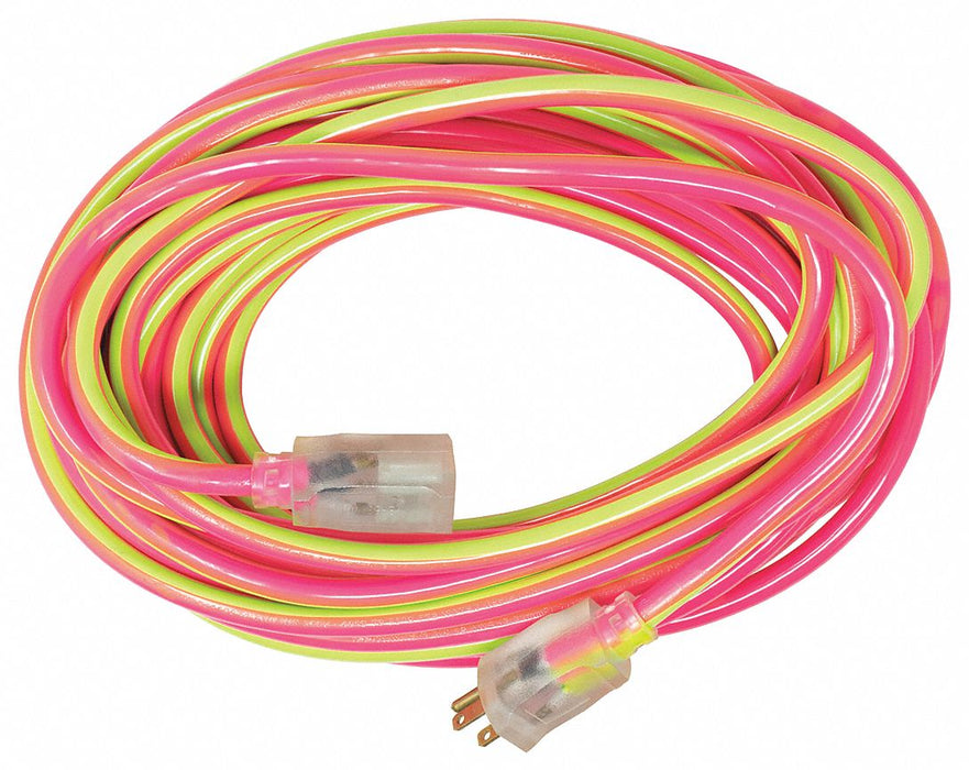 Ext.Cord 50ft LimeGrn/Pnk 12AWG Round