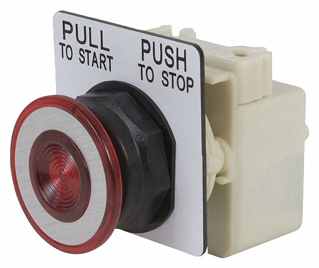 Mushroom Head Push Button Red LED 30mm