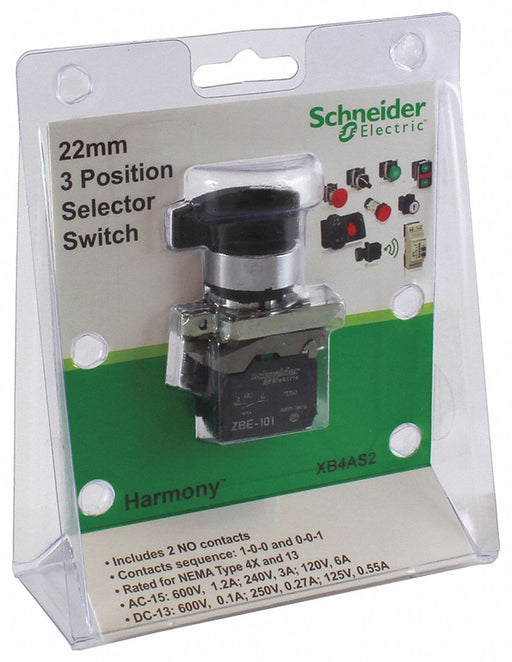 Selector Switch 3 Pos 22 mm Black
