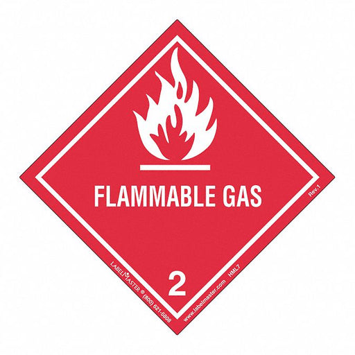 Flammable Gas Label Worded PK50