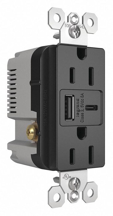USB Charger Recept 15 A Black Type A/C