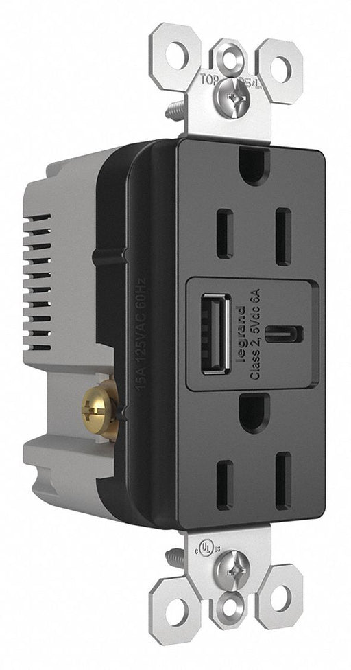 USB Charger Recept 15 A Black Type A/C