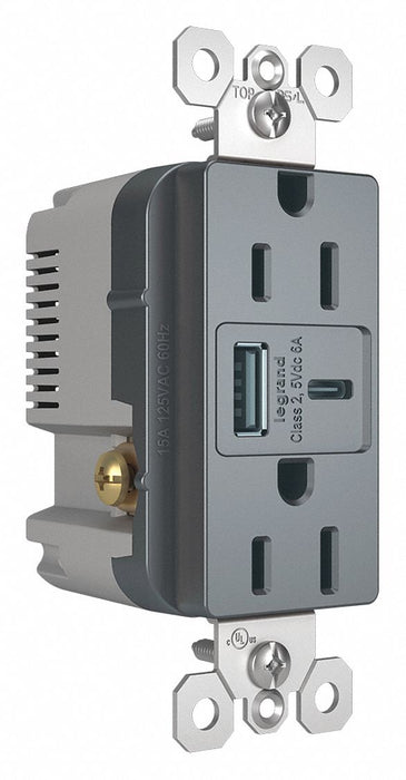 USBChargerRecept 15 A Graphite Type A/C
