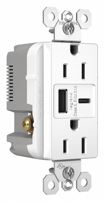 USB Charger Recept 15 A White Type A/C