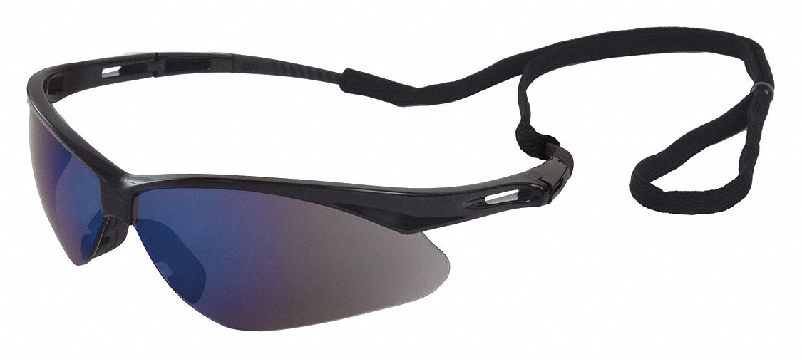 Safety Glasses Black Frame Blue Mirror
