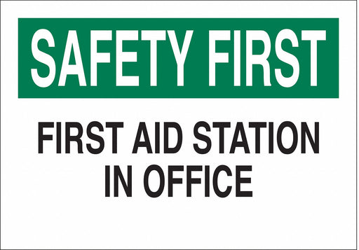 First Aid Sign 10X14 GRN and BK/WHT