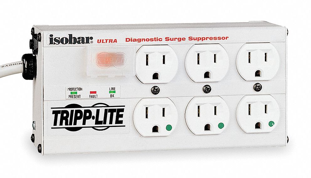 Surge Protector Strip 6 Outlet Gray