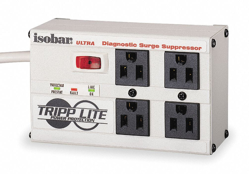 Surge Protector Strip 4 Outlet Gray