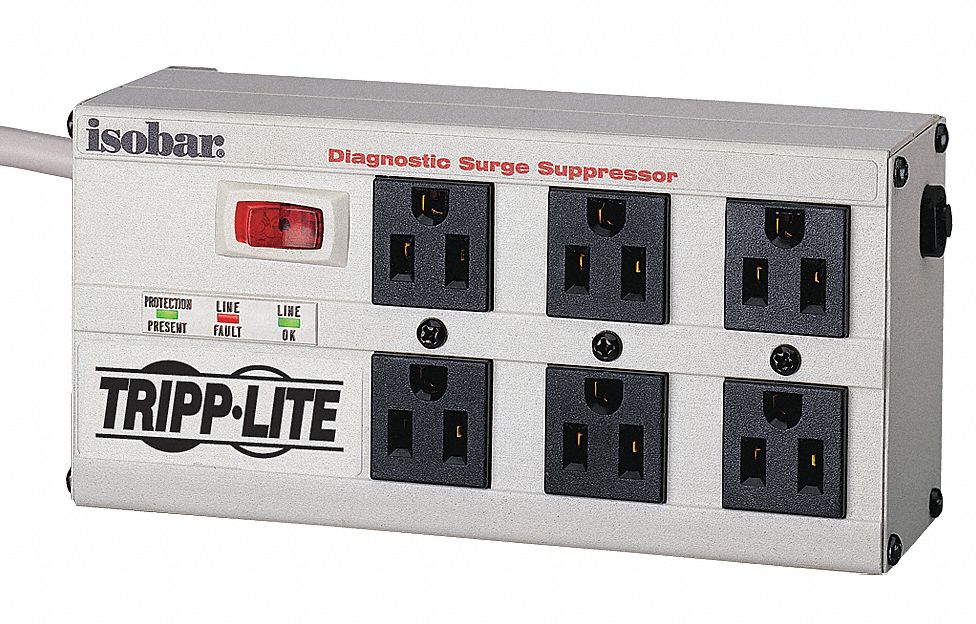 Surge Protector Strip 6 Outlet Gray
