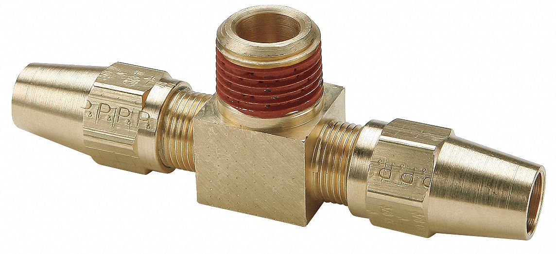 Tee Brass Comp3/8 MNPT1/4 PK10
