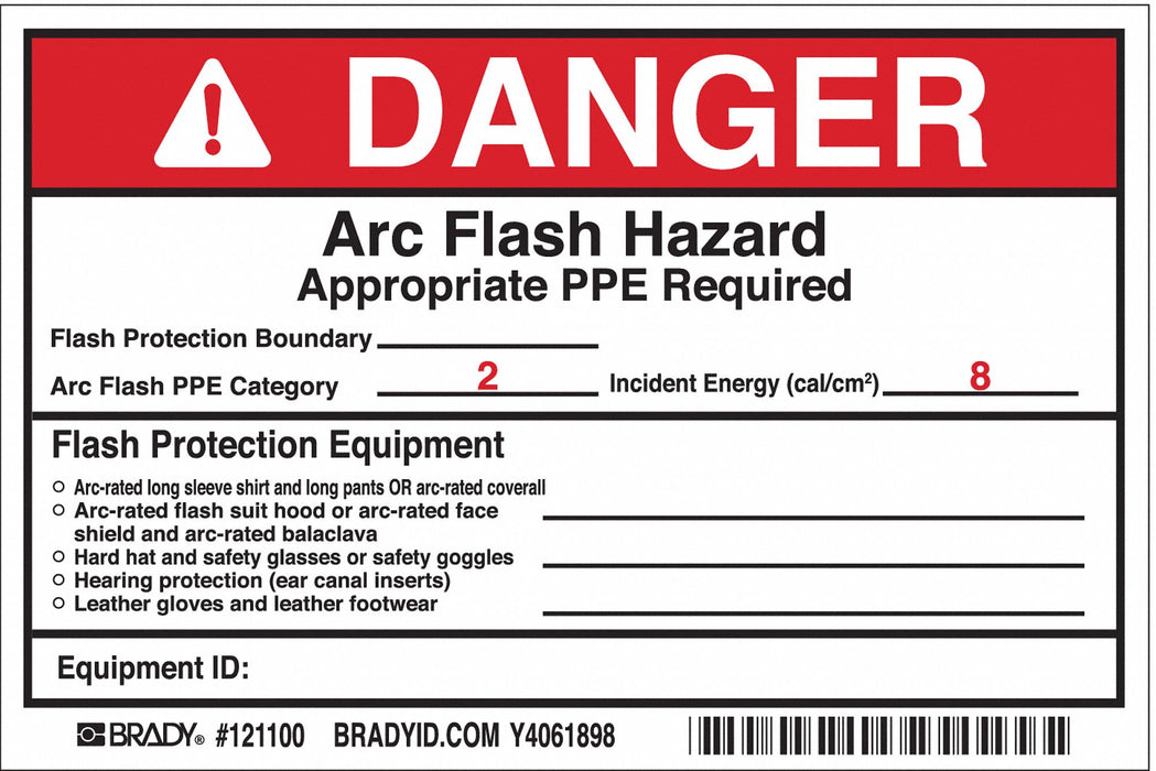 Arc Flash Protect Lbl 4inx6in Vinyl PK5