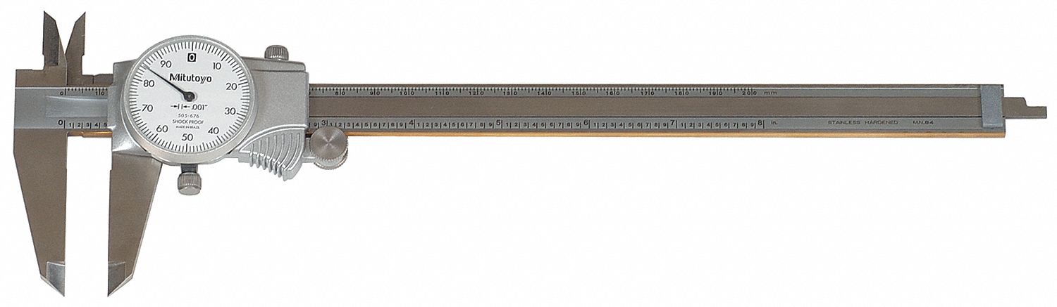 Dial Caliper w/Cert 8 In 0.100/Rev