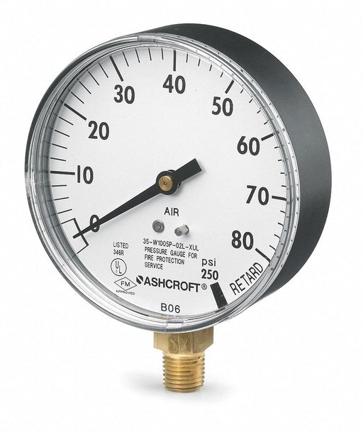 Pressure Gauge 0 to 80 psi 3-1/2In 1/4In