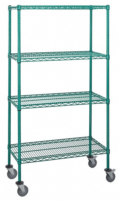Mobile Stem Caster Cart Green 4 Shelves