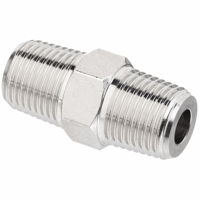 Hex Nipple Nickel-Plated Brass 3/8 in