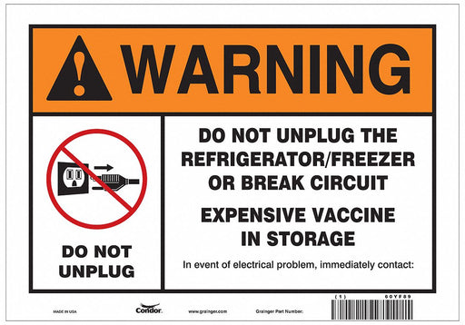 Vaccine Refrigerator Freezer Sign