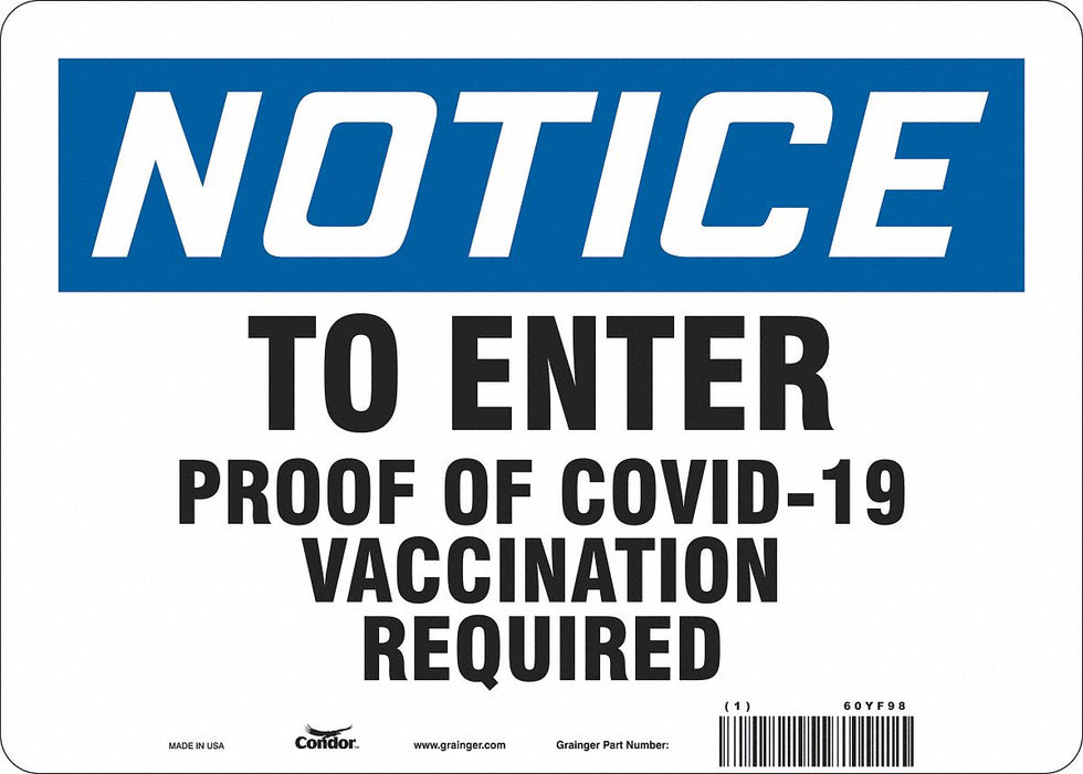 Employee/Visitor Vaccine Proof Sign