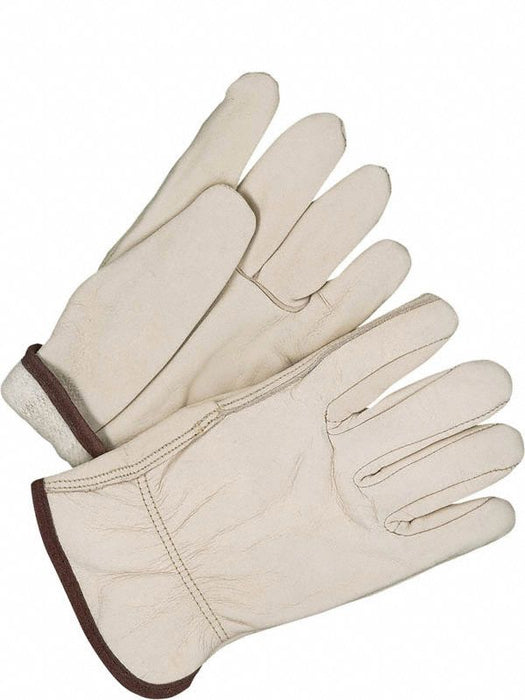 Leather Gloves Shirred Slip-On Cuff L