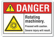 Rotate Mach. Danger Rflct Label 7x10in