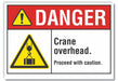 Crane  Hoists Danger Rflctv Lbl 10x14in